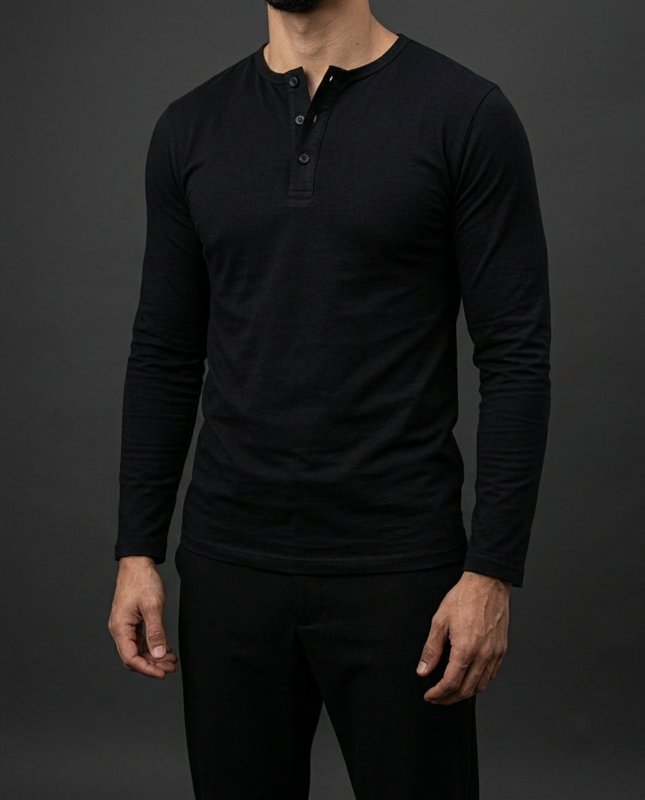 Henley Long Sleeve Blanc & Noir