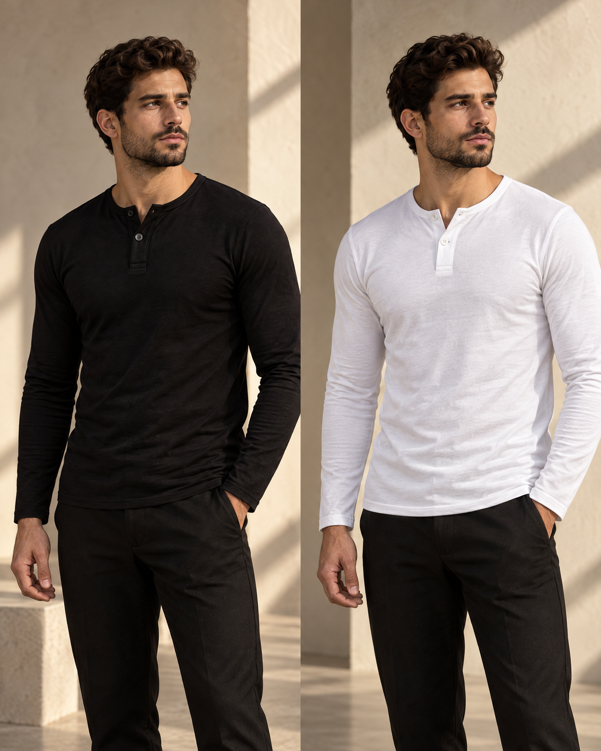 Henley Long Sleeve Blanc & Noir